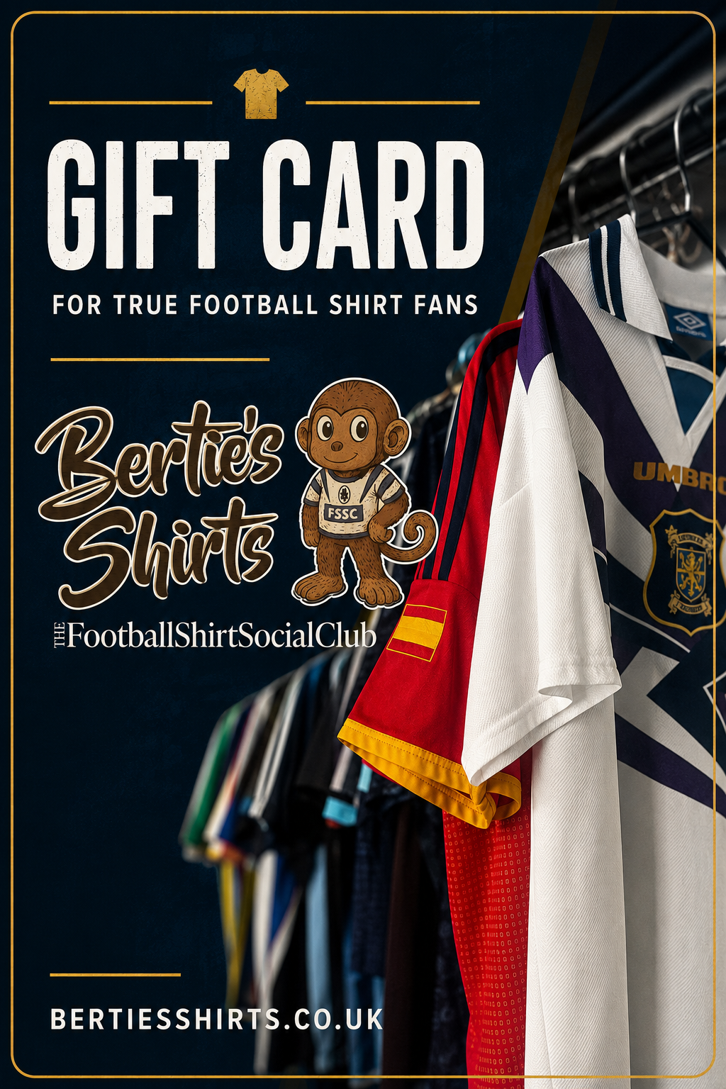 Bertie's Shirts classic football shirts gift card